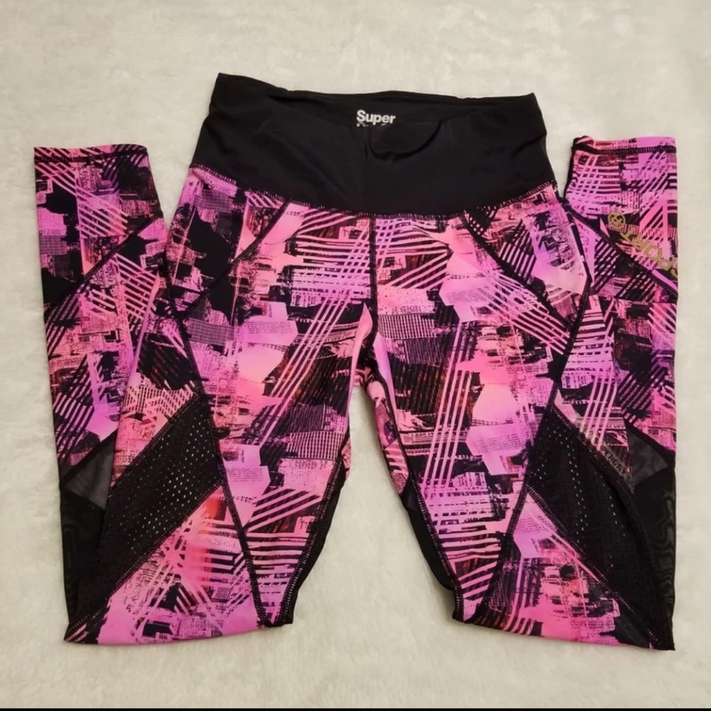 Superdry Pink and Black Geometric Leggings